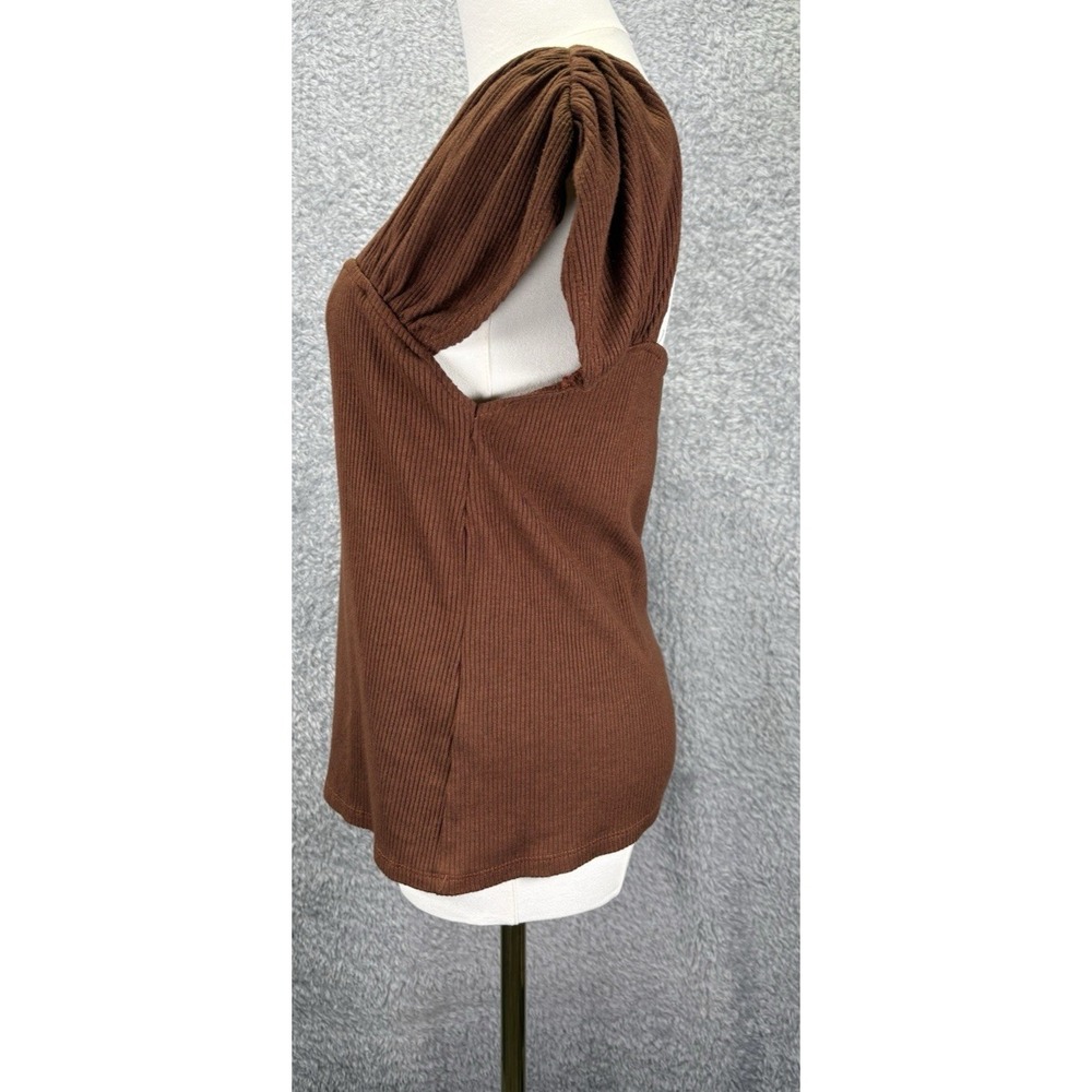 Anthropologie Ribbed Knit Crop Sweater Top XL Brown Cocoa Cap Sleeve Fitted - Picture 3 of 9